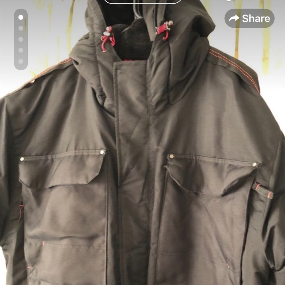 mens down insulated fir trim hooded coat parka